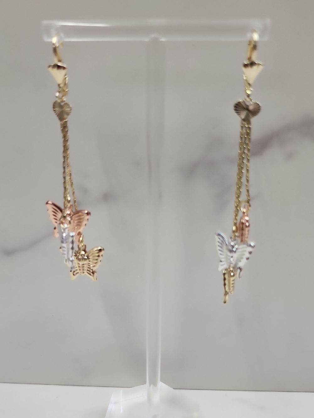 Tri-tone Butterfly Dangle Gold Filled Huggies Earring